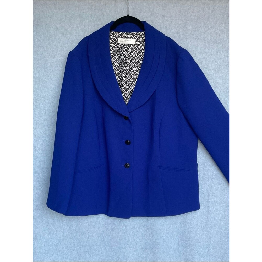 Tahari Arthur S Levine Royal Blue Blazer 22W Plus  Geometric Lining Professional